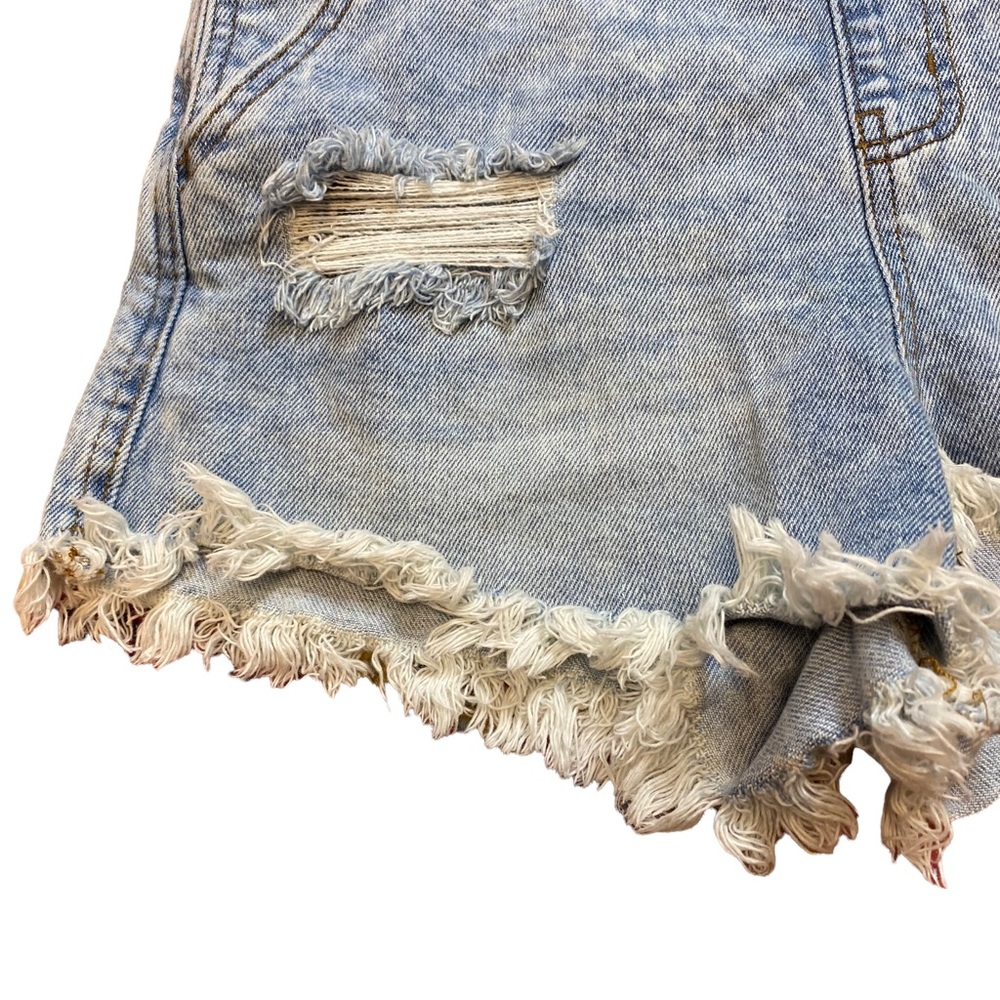 Wild Fable Distressed Denim Short Overalls Frayed Hem Light Wash Romper - Picture 5 of 6
